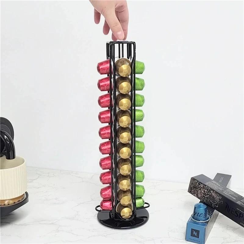 40 шт. Держатель для капсул Nespresso Вращающаяся стойка Стойка для кофейных капсул Кофейные капсулы Нержавеющая сталь Металлическая полка для хранения Организация