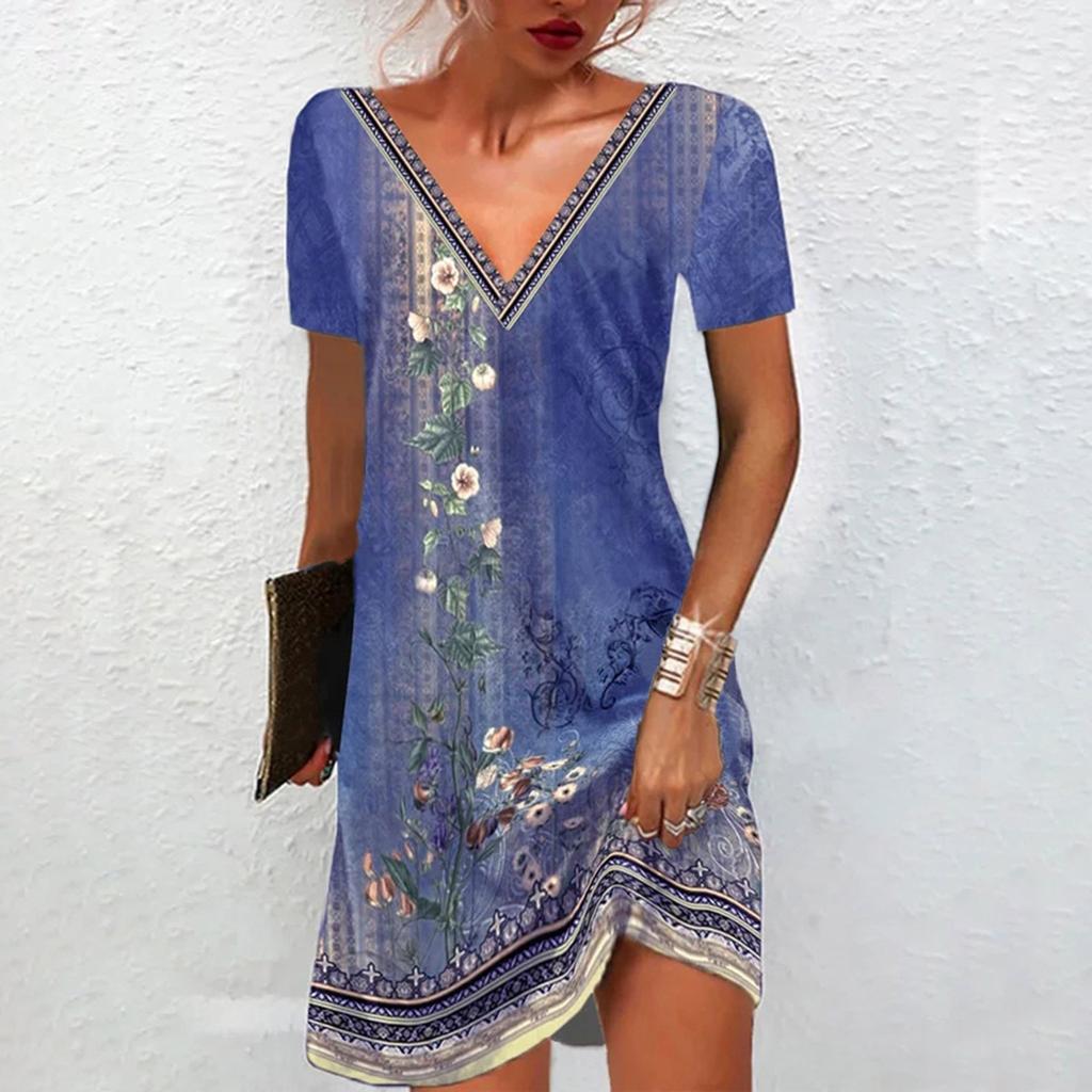 Женское платье с V-образным вырезом и пуговицами, женское лоскутное платье с цветочным принтом, длинное платье с короткими рукавами