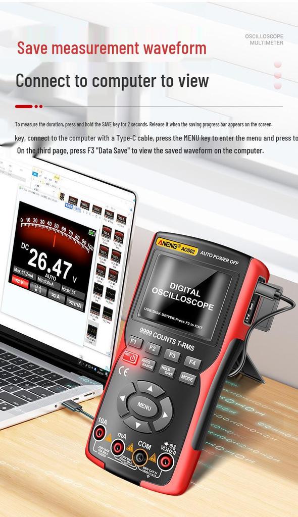 ANENG AOS02 Handheld Smart Digital Oscilloscope & Multimeter with Anti-Burn Protection and High-Precision Multifunctional Color Screen