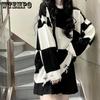 Plaid Cute Large Size Black Sweater Womens Harajuku Hollow Out Knitted Crewneck Jumper Pullover Female Sweater Tops