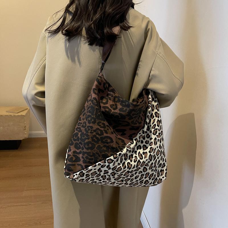 Холщовая сумка с леопардовым принтом Женская сумка Большая вместительная сумка через плечо Сумка-тоут