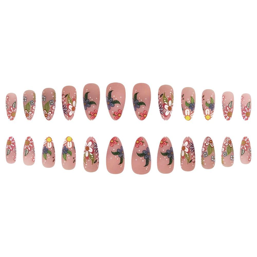 Wearable Manicure Almond Fake Nails Spring Press on Nails Detachable 3D Long Fake Nails Girl