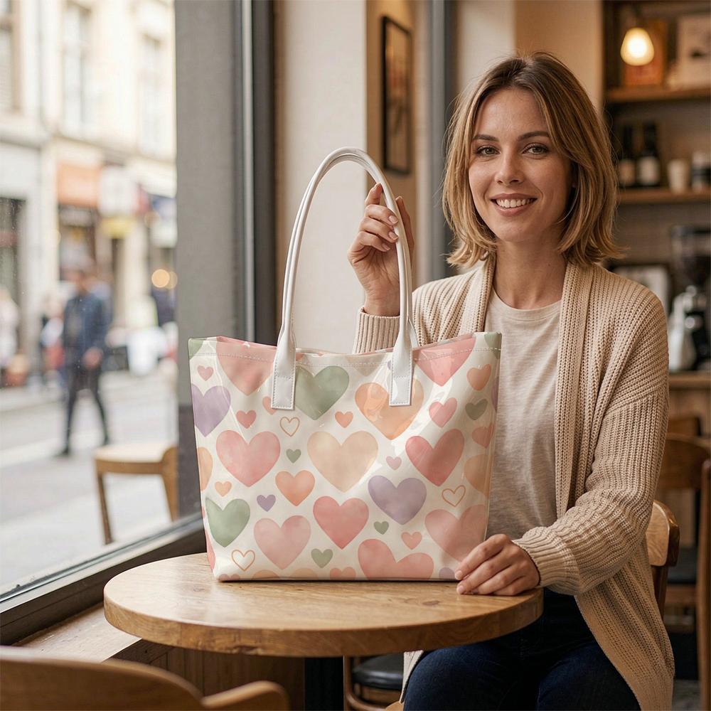 Cute Watercolor Heart Print Tote Bag Fashion Women Casual Shoulder Bag for Daily Use