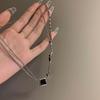 Asymmetrical Black Crystal Necklace Female Trend Design ins Versatile Pendant Pendant Sweater Chain Jewelry