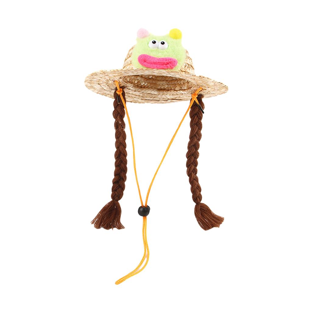 Соломенная шляпа для щенков, шляпа для собак с косами, головной убор, шляпа дьявола, летняя шляпа с ремнем, реквизит для фотосъемки