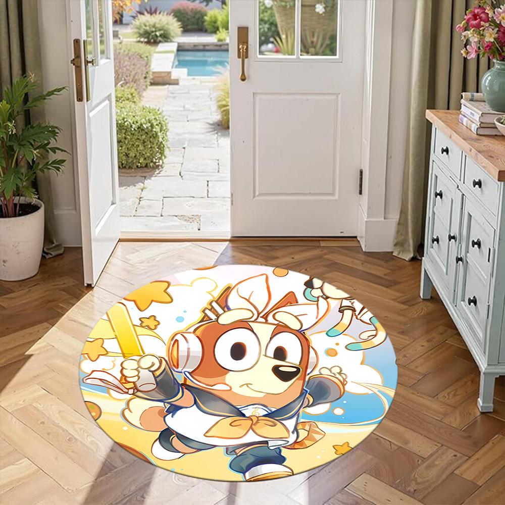 Bluey Bingo Round Area Rug Perfect for Hallway Game Room Study room Playrooms Antislip Round Carpet Anime Office Decor