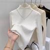 Wear a Long-sleeved Women's Top, French Solid Color Twist Fungus Edge Semi-turtleneck Bottoming Shirt, Autumn Women's High-end Sense