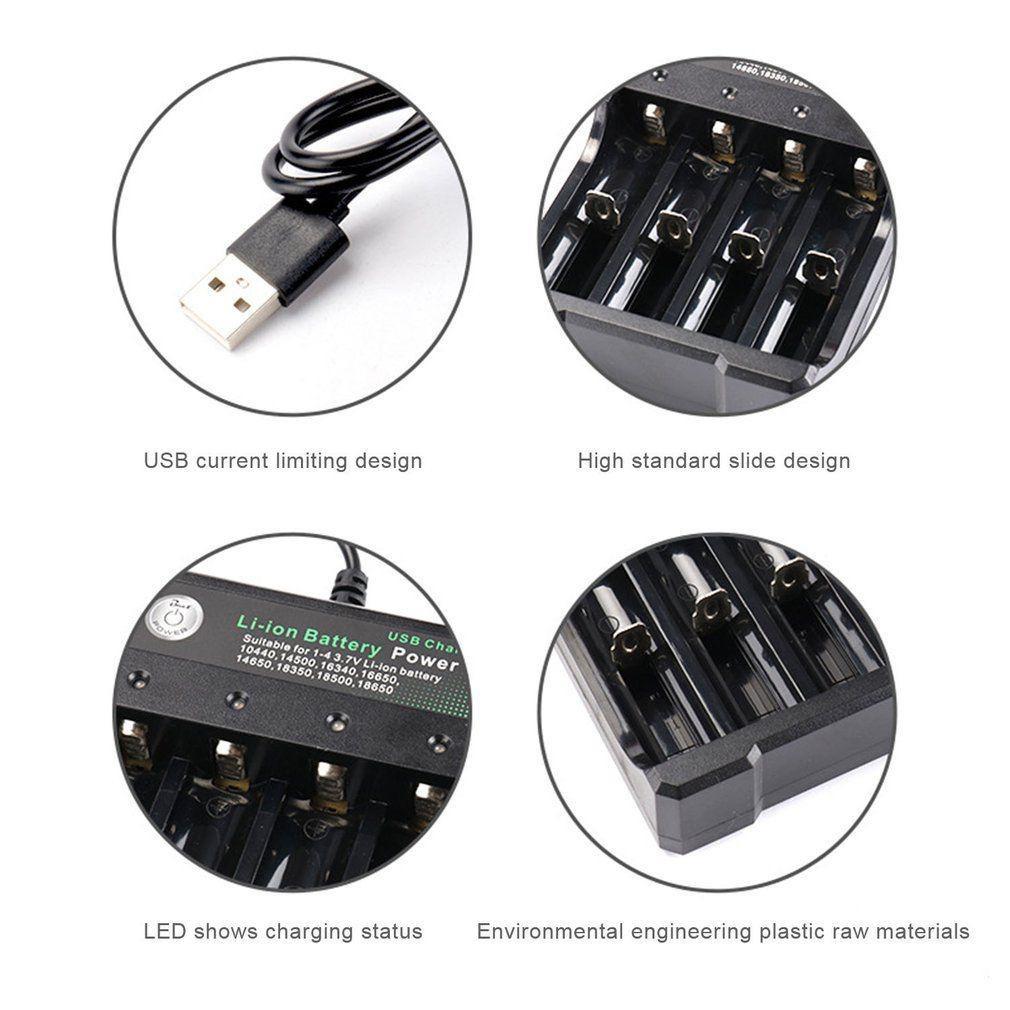 Зарядное устройство USB для аккумуляторов 18650, 4 слота, перезаряжаемое зарядное устройство для литиевых аккумуляторов со светодиодной индикацией, для зарядки аккумуляторов 18650 16650 14650 16340