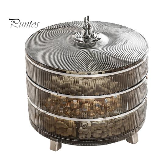 Трехслойный разделенный поднос для подачи орехов с крышкой, вращающийся на 360 градусов. Прозрачный пластиковый контейнер для закусок. Хранение сухофруктов без бисфенола-А.