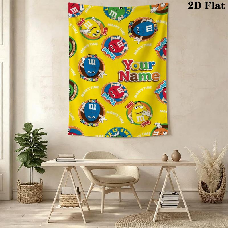 Name Custom Cute M&M Wall Tapestry Aesthetic Wall Hanging Printed Fabric Blanket Decorative Tapestries for Bedroom Living Room Home Decor