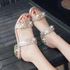Женские летние босоножки на среднем каблуке со стразами — корейский стиль, большой размер 41, идеально подходят для студенток и мам из-за рубежа