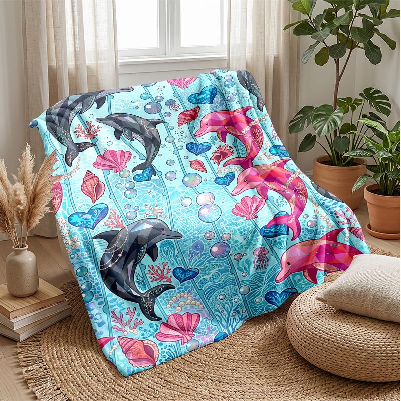 Dolphins Leaping at Sunset Theme blanket Lightweight Warm Flannel Blanket Decorative Throw Blanket for Home Decoration