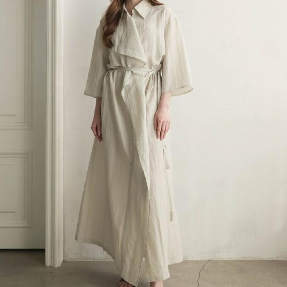 New Arrivals Open Run Big Collar Three Quarter Sleeve Loose Fit Frill Robe Dress