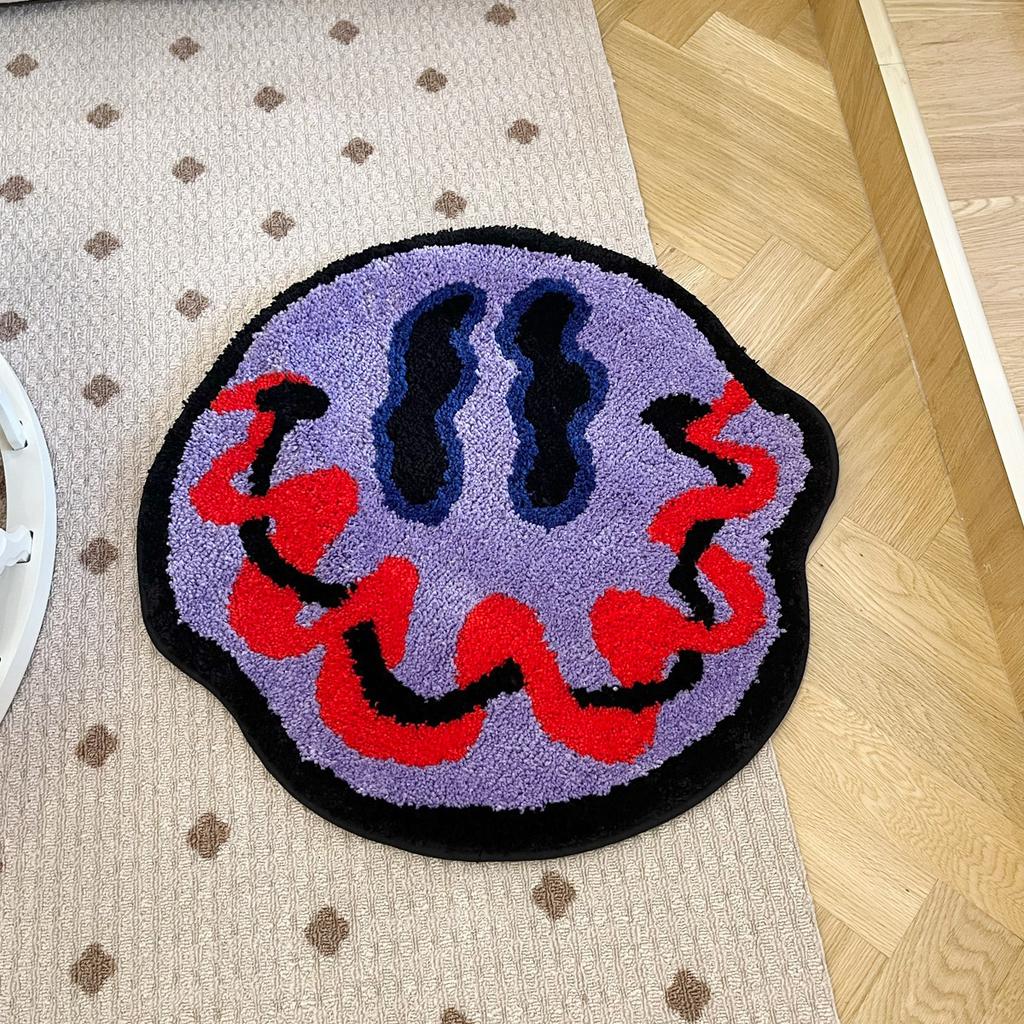 Tufted Trippy Smiling Face Rug Handmade Carpet  Rug for Home Decoration or Gift 100% Tufted Rug