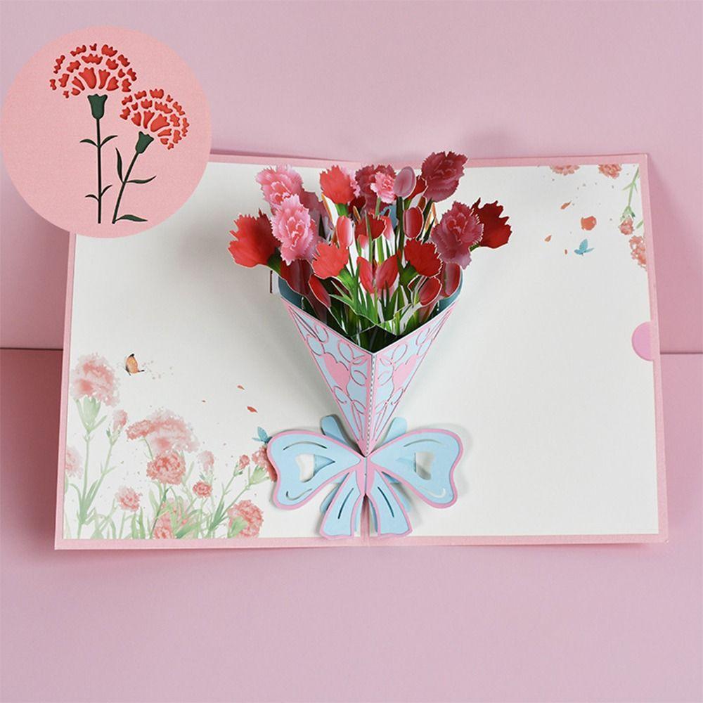 For Mom&Wife Mother's Day Teacher's Day Flower Greeting Cards Pop Up Blessing Card 3D Bouquet Card