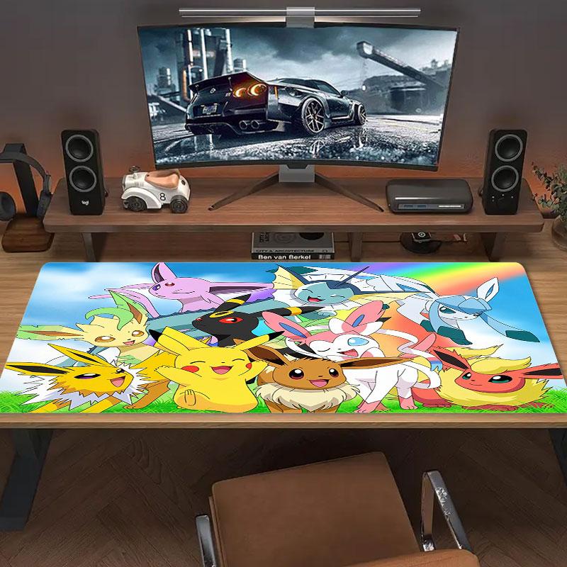Cartoon Pokemon Mouse Pad, Large Gaming Desk Mat, Non-slip XXL Mousepad for Laptop & Tablet, Mini PC Playmat with Stitched Edges