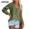 Autumn and Winter Women's Plus Size Button Knit Pullover V-Neck Sweater Long Sleeve Knit Sweater