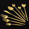 Золотая посуда в стиле вестерн, столовая посуда, десертный нож, вилка, кофейная ложка, чайная ложка, стальной набор столовых приборов, домашний обеденный набор из нержавеющей стали