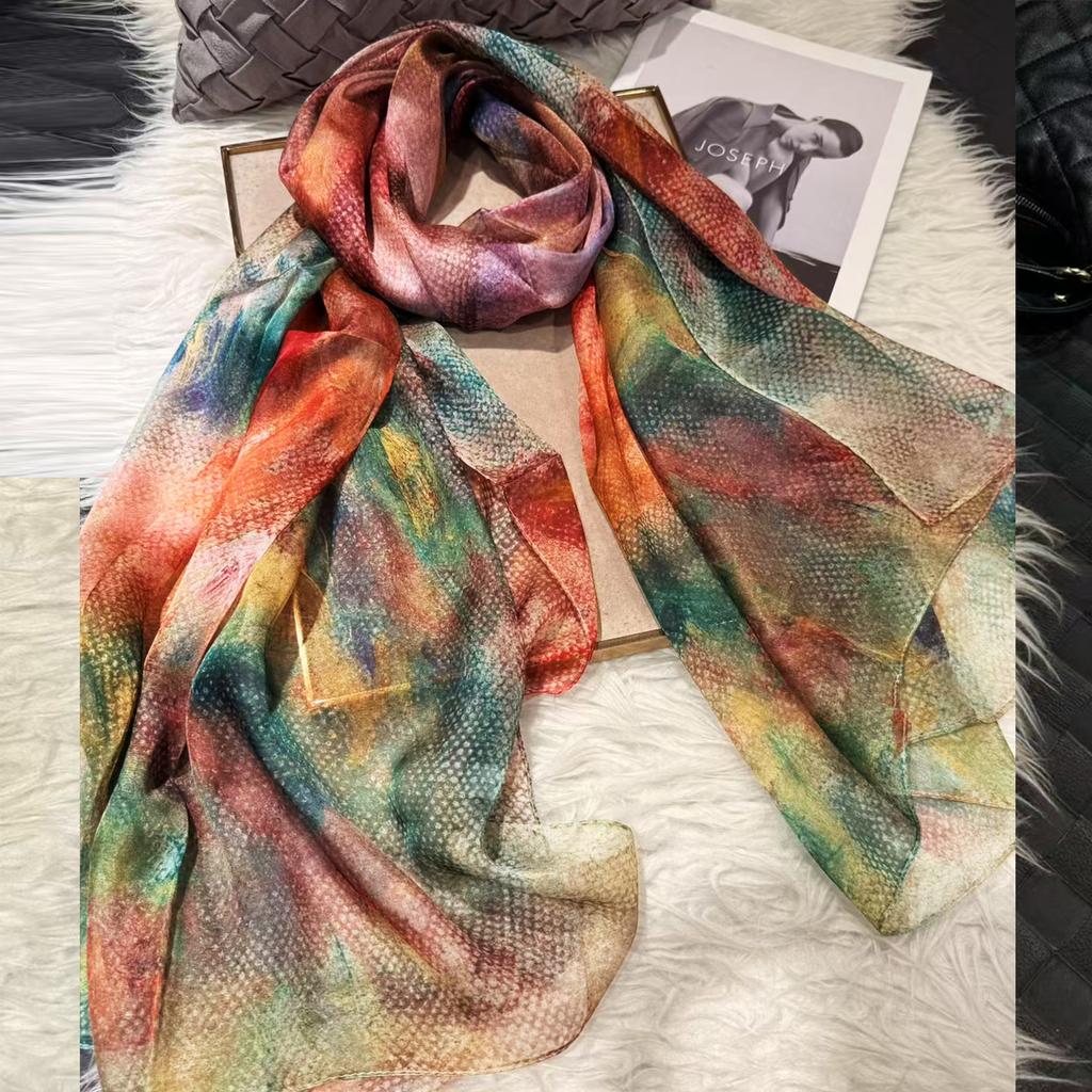 [BYSIFA] Blue 100% Silk Scarf Shawl New Floral Design Long Scarves Women Summer Utralong Beach Shawl Winter Scarves 180*110cm