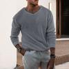 Fall Winter Men Sweater Knitted Solid Color Stretchy Loose High Elasticity Long Sleeves V Neck Pullover