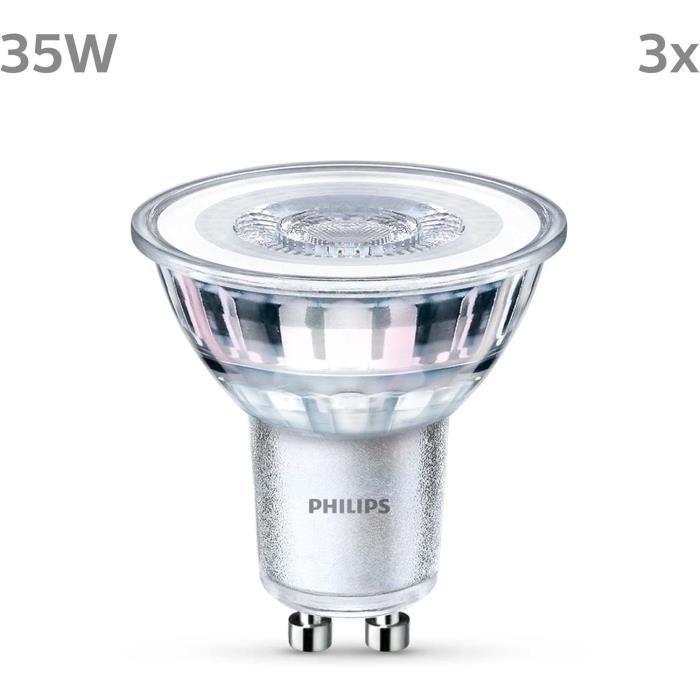 Pack de 3 ampoules LED - PHILIPS - GU10 - 35W - Blanc chaud - Non dimmable