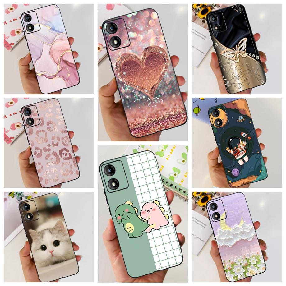 For Motorola Moto E13 Moto G13 Case Matte Black Liquid Silicone Soft Cover Lovely Cat Cartoon Jelly Capas For MotoE13 E 13 G 13