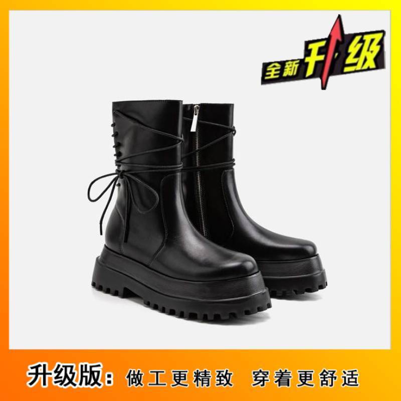 British Martin Boots Women's 2025 New Medium Boots Internet Celebrity Platform Short Boots Autumn and Winter Boots Heightened Elastic Thin Boots