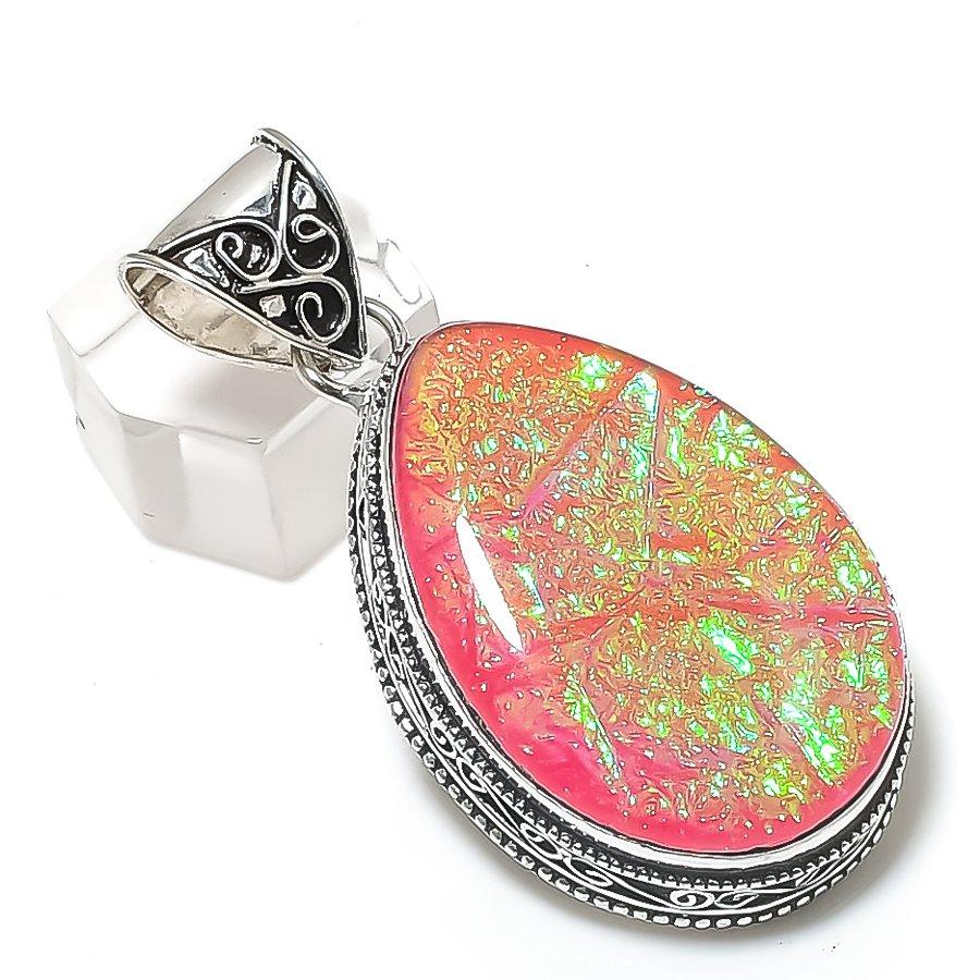 Orange Triplet Opal Gemstone 925 Sterling Silver Jewelry Pendant 2.17"