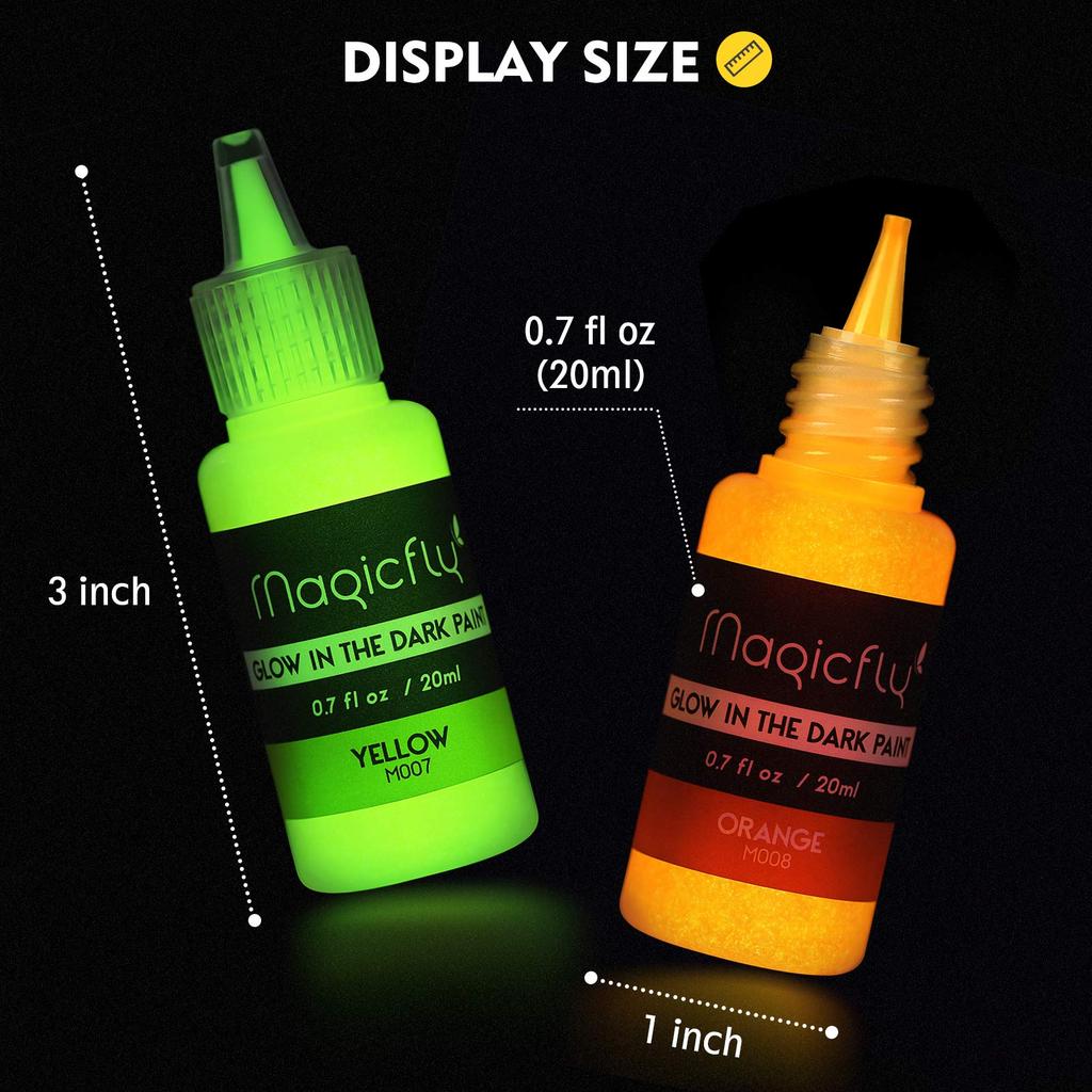 Magicfly Acrylic Glow In the Acrylic 10 Color Acrylic Can Be Painted On Quick Coloring Art Paint, Dark, Pigment, Luminous, Set, Color, 20ml,