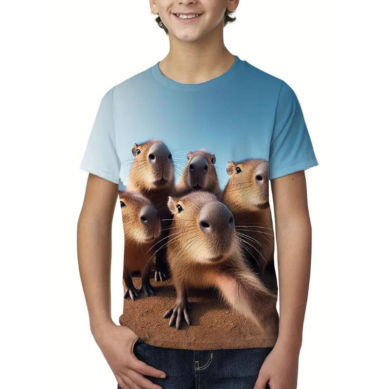 Милая футболка с рисунком капибары для мужчин и женщин, забавные футболки с коротким рукавом с изображением животных, летние повседневные модные свободные футболки для мальчиков 2000 года