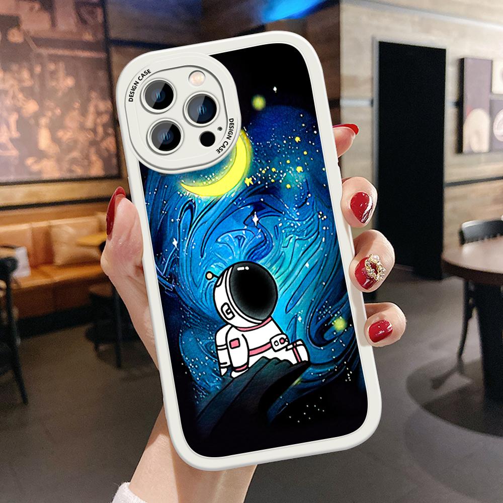 Тонкий кожаный чехол с рисунком астронавта, мягкий силиконовый чехол из искусственной кожи для iPhone, Samsung, Huawei, Honor, Xiaomi, Redmi, OPPO, Realme Vivo