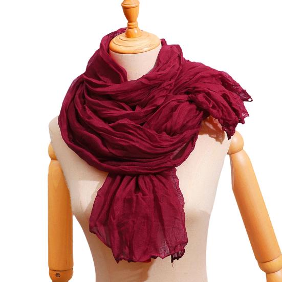 Yousheng Women Pleated Scarf Thickened Weave Autumn Winter Scarf Solid Color Breathable Shawl Headscarf Outfit Accessories