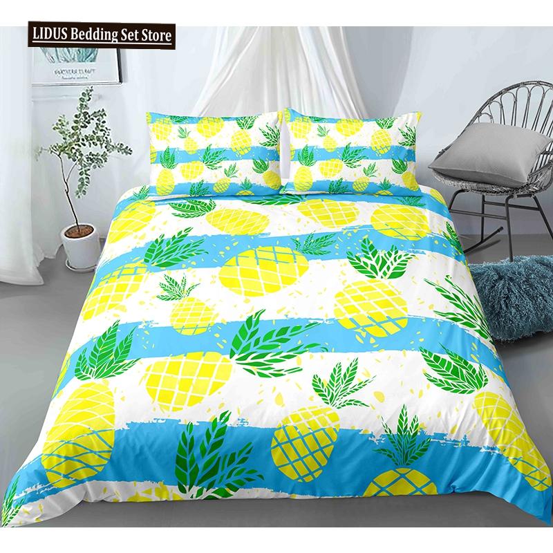 Fruit 3D Pineapple Fruit Pattern Duvet Cover Set King Queen Size Bedding Sets With Pillowcase For Boy Girl Polyester Bedding Set
