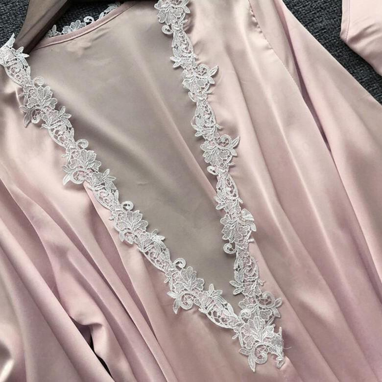 2019 Европейский и американский женский сексуальный пижамный комплект больших размеров: Летний халат для невесты с рукавом средней длины и халат