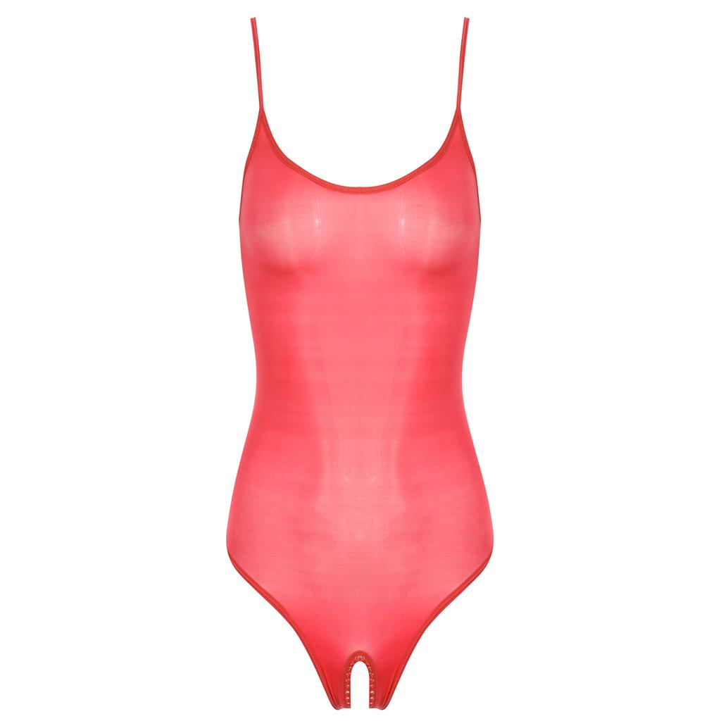 Womens Glossy Sling Bodysuit Adjustable Strap See Through Lingerie Stretchy High Cut Bodycon Lingerie