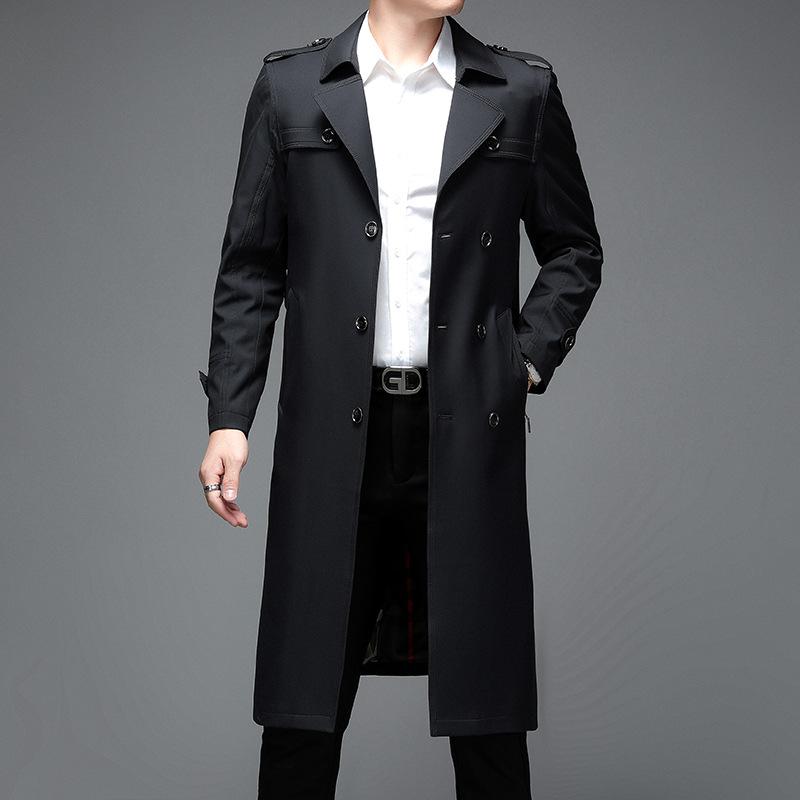 Весна и осень новый мужской тренчкот пояс тонкий длинный до колена двубортный костюм воротник корейский вариант тренчкот мужское пальто