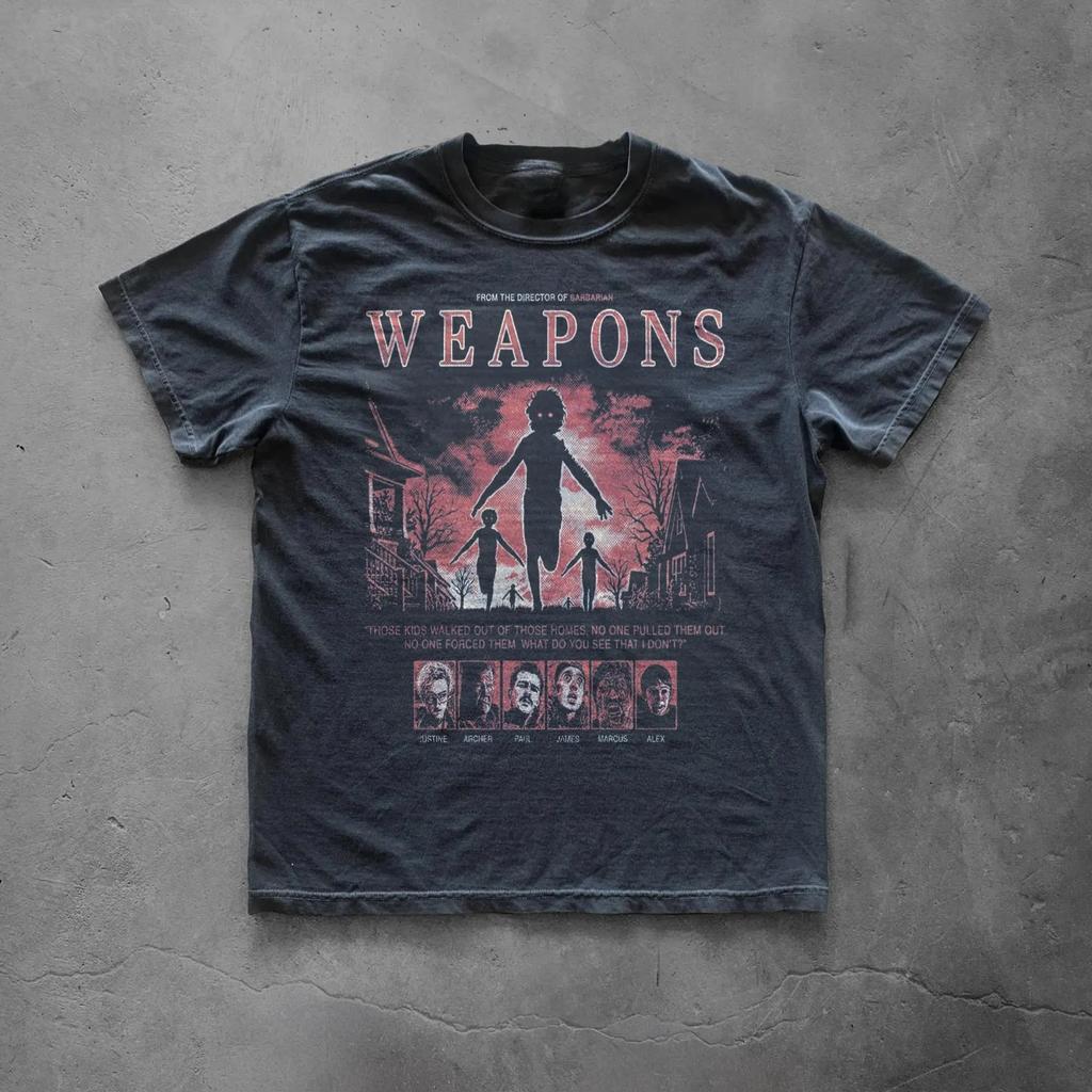 Summer Unisexs Retro Weapons Horror Movie Tshirt Pure Cotton And Breathable Short Sleeve Streetwear Oversized Loose Casual