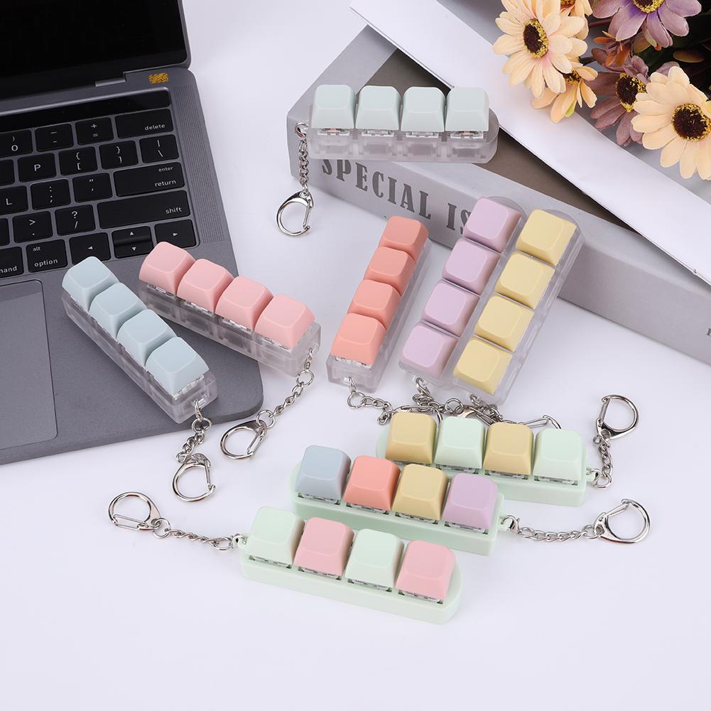 4 Keys Mechanical Keyboard Axis Tester LED Keyboard Key Toy Stress Relief DIY Button Keycap Fidget Keychain Toys Gift