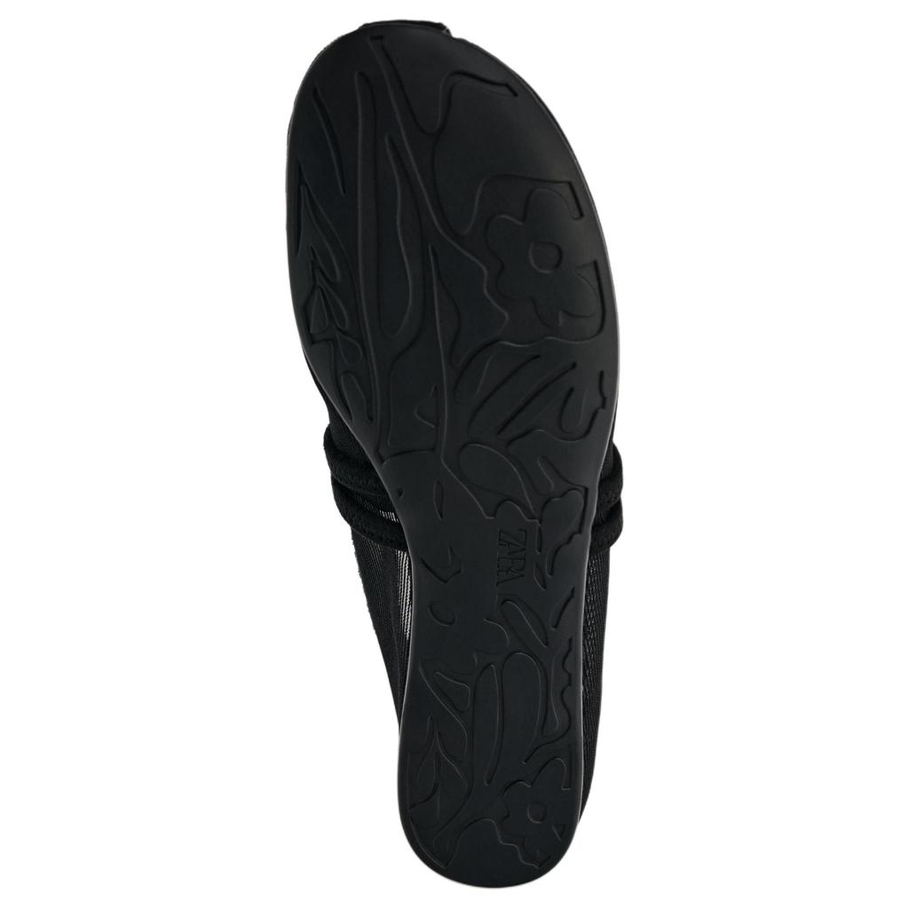 Zara Lightweight Vintage Minimalist Comfortable Double Strap Mesh Round Toe Ballet Flat Casual Shoes Women Flats Black 11532510-38