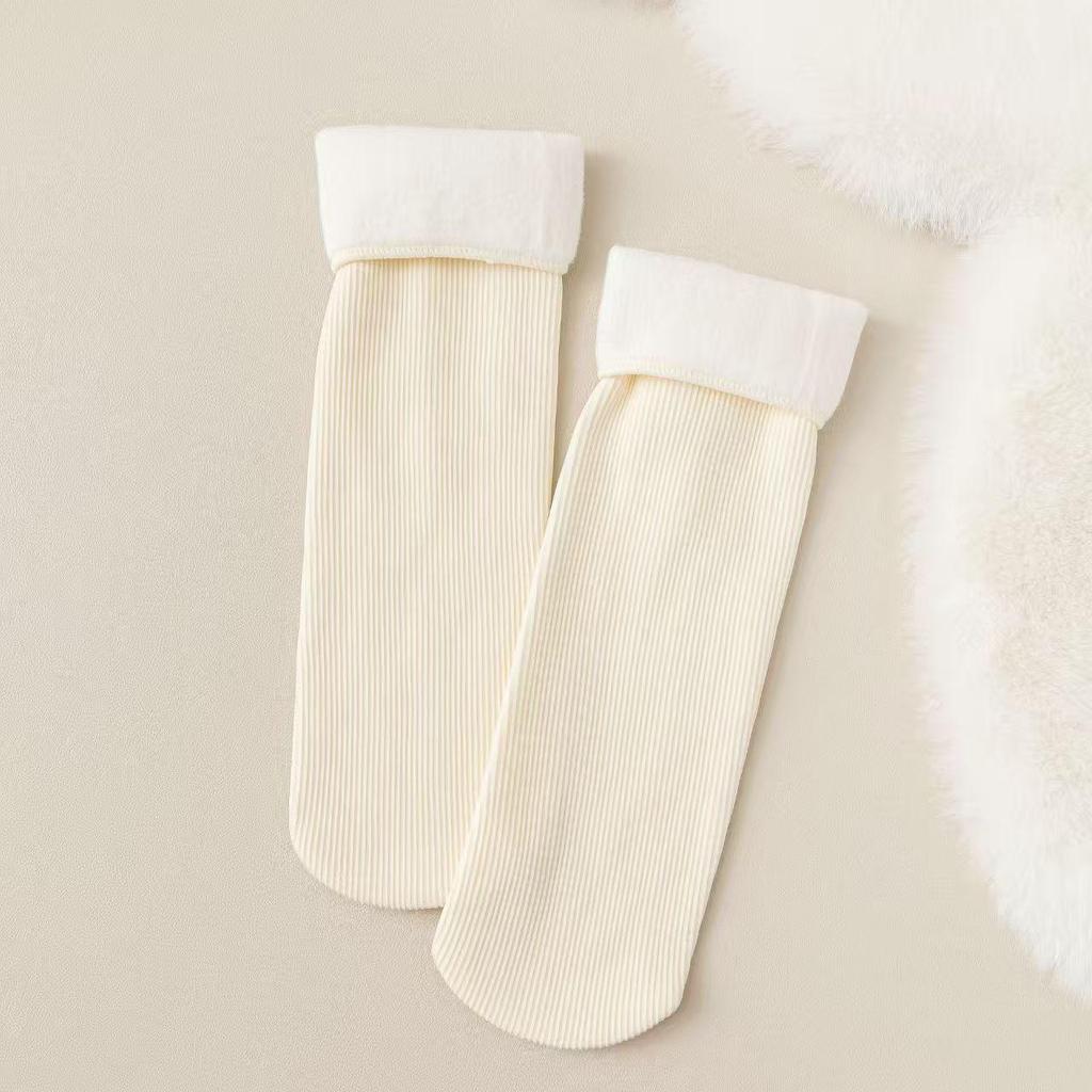 Earth Tone Women's Fleece-Lined Winter Socks - Thick Warm Unisex Floor Socks for Postpartum Home Use