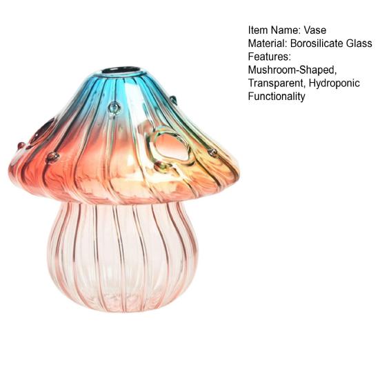 Мини ваза в форме гриба, цветная прозрачная стеклянная гидропонная ваза, ваза для демонстрации цветов и растений, украшение для дома