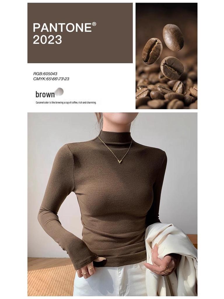 AW 2025 German Velvet Semi-High Neck Women's Slimming Long Sleeve Top