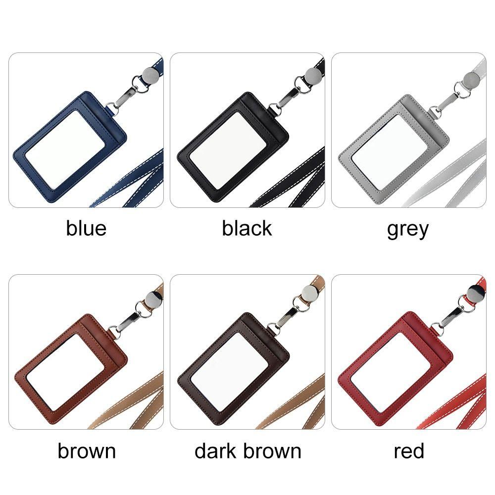 Leather With Lanyard Three Card Position Card Badge Holder Key Chain Card Bag ID Lanyard Name Tag