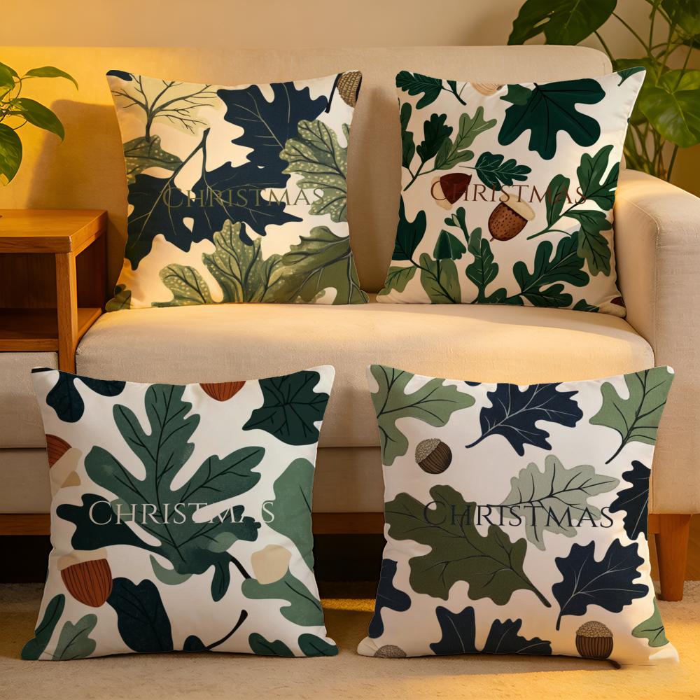 Cushion Cover Linen SkinFriendly Soft Decorative Case for Sofa Home Decor Winter Christmas Pine leaf Pillow cover