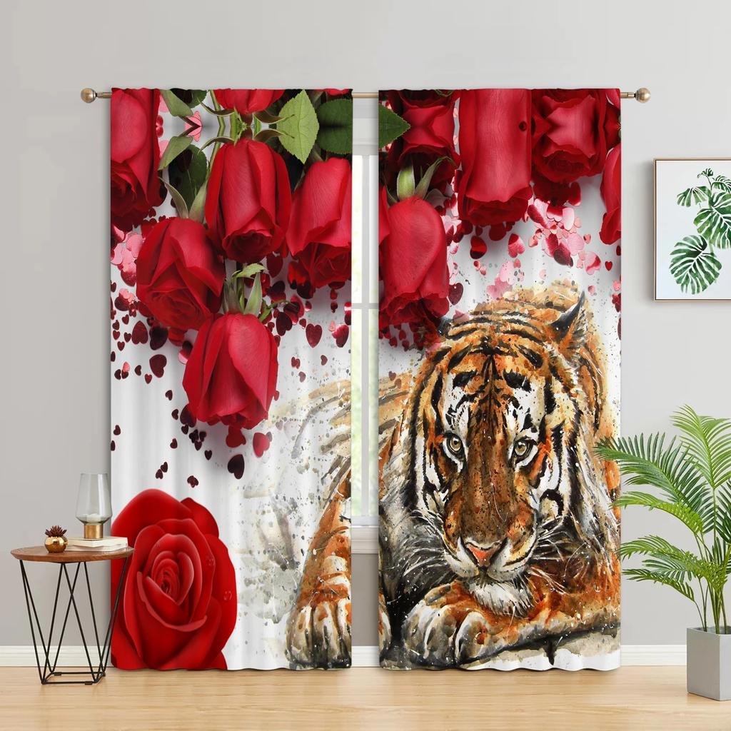 Новые розы, леопарда, тигра, дикого животного, узор, высокая затемняющая штора для спальни, гостиной, 2 панели, затемняющая штора, новые