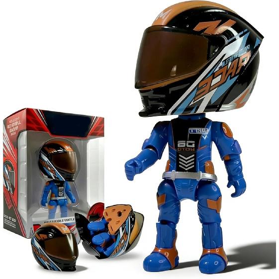 Mini Moto Helmet Heroes Transforming Ornaments with Hidden Racers Inside, Motorcycle Helmet Action Figure with 360-Degree Articulated Joints