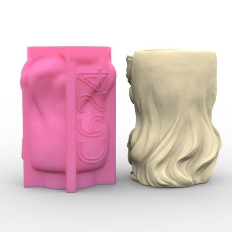 Girl Concrete Flower Pots Molds Succulent Planter Vase Silicone Mold Candle Pen Holder Mold Epoxy Resin Plaster Cement
