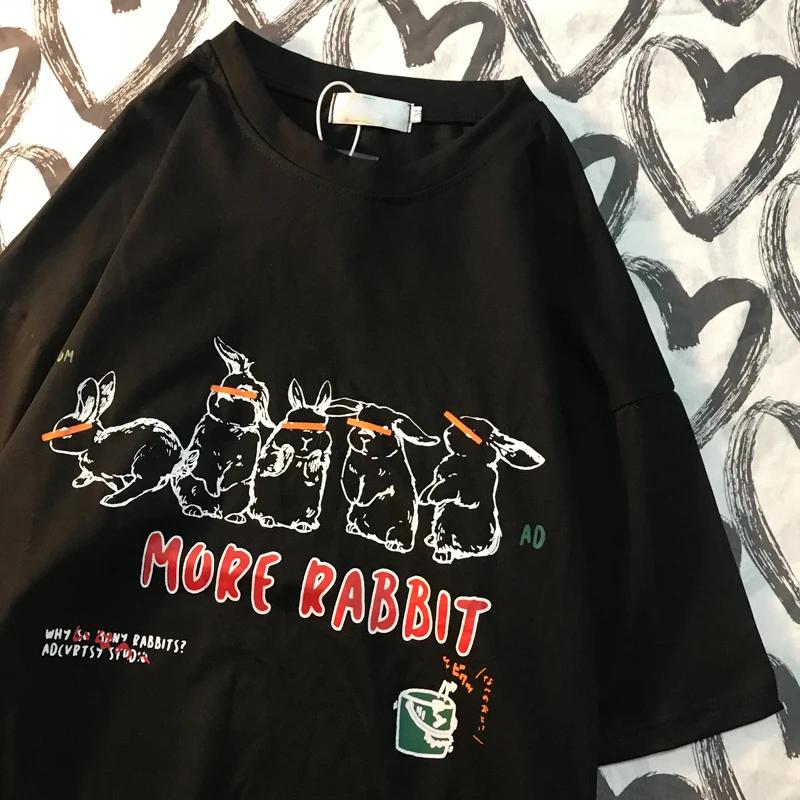 Футболка Line Up To Eat Carrots Summer American Retro с принтом кролика для мужчин и женщин, с короткими рукавами, свободная хлопковая футболка для пар