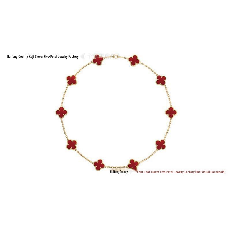 Premium 18K Gold CNC Four-Leaf Clover Necklace with Chalcedony & Mother-of-Pearl Inlays for Women