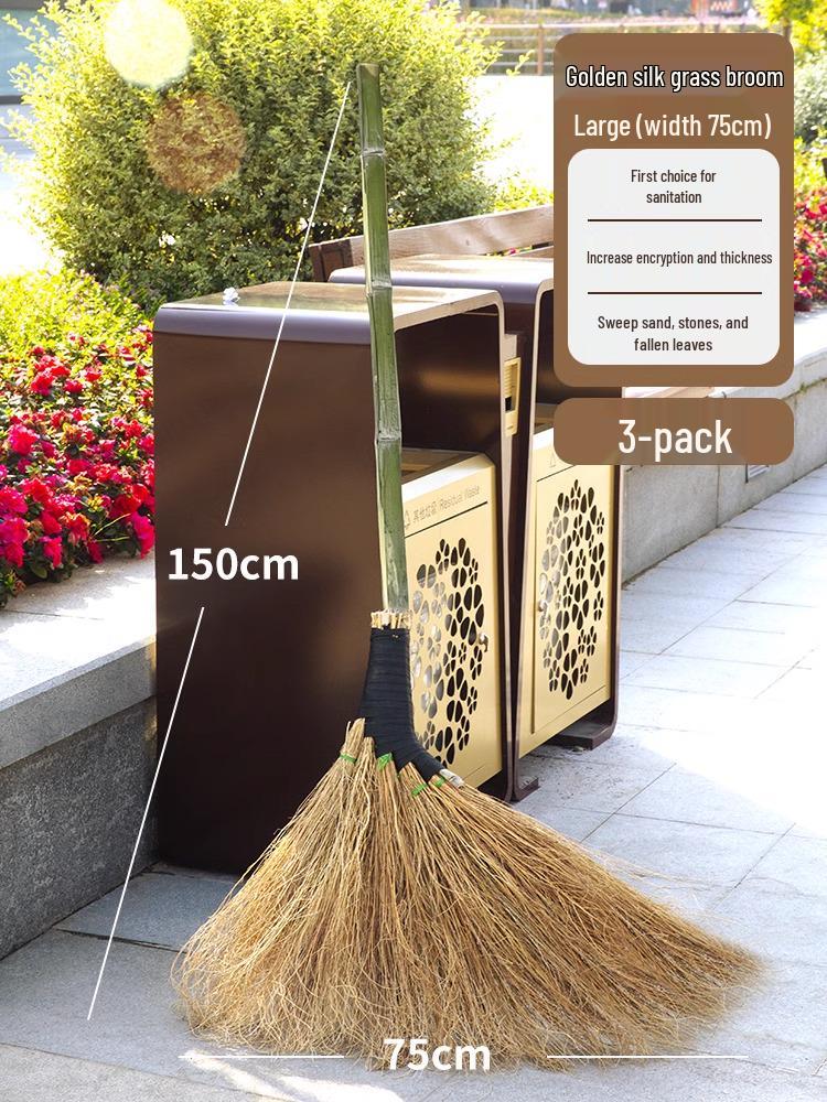 Eco-Friendly Handmade Bamboo and Grass Broom for Outdoor Cleaning